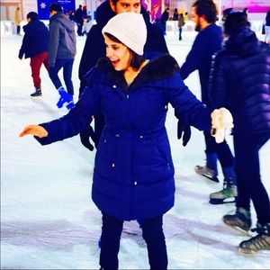 Navy blue with faux fur trim puffer coat